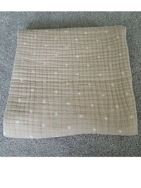 Little Unicorn 100% Cotton Muslin Taupe Cross Blanket Amanda Jane Jones Print
